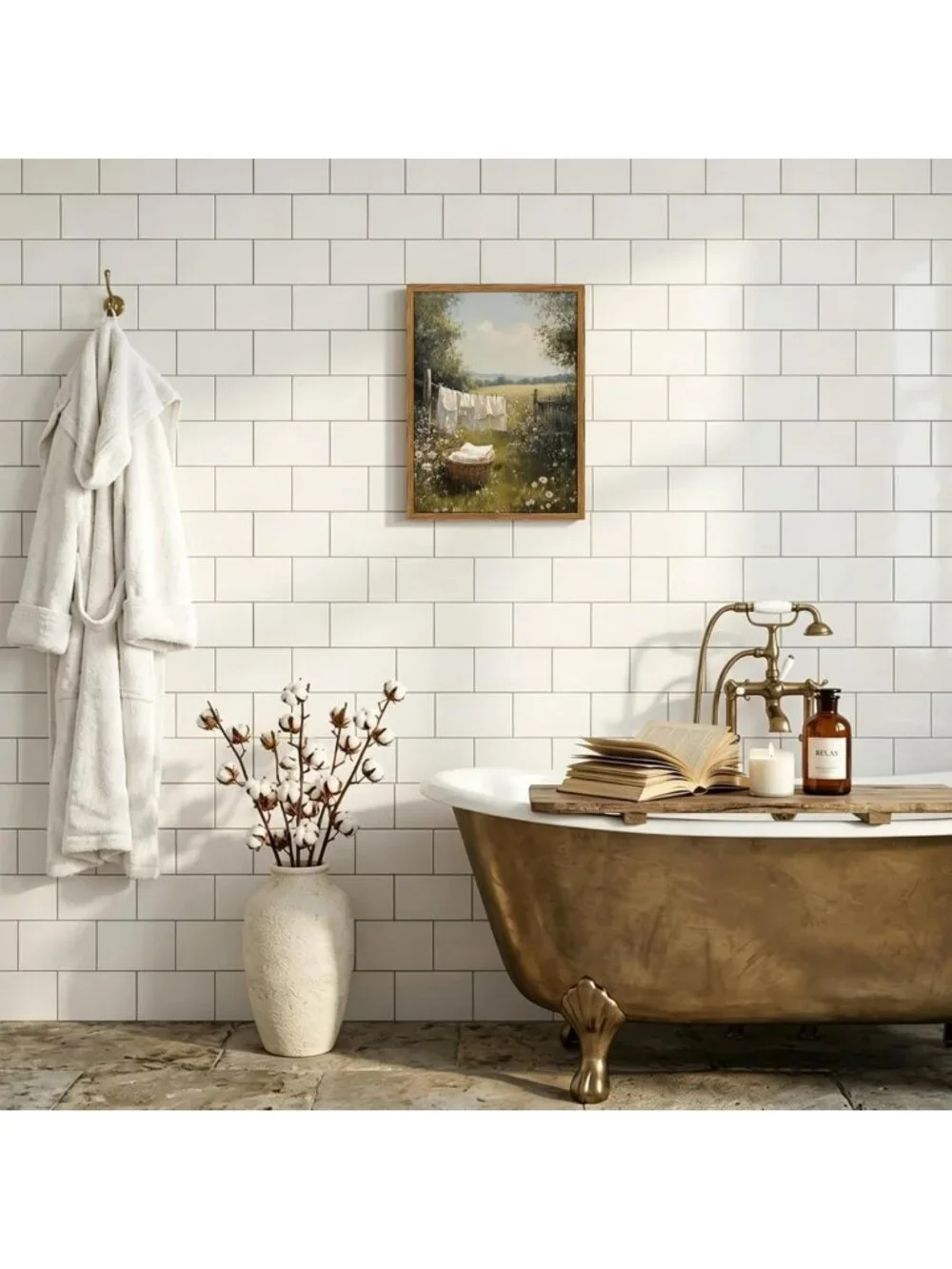 Rustic Laundry Room Wall Art - Clothesline Landscape Canvas Print Decor 12x16